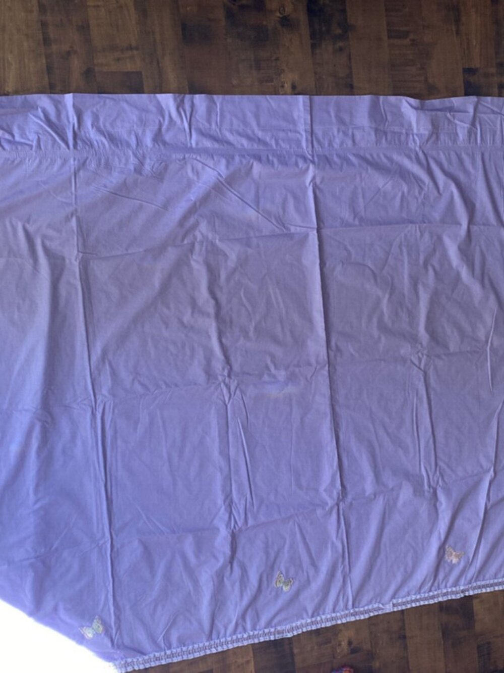 Handmade Embroidered Butterfly Curtain w/Satin Ribbon Trim Pastel Purple 48 x 82 - Picture 5 of 6